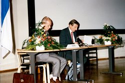 Chairmen at opening session, Professor Kauko Aho (Tampere University of Technology, Tampere, Finland) and Professor Peter H Jost (President of International Tribology C.jpg